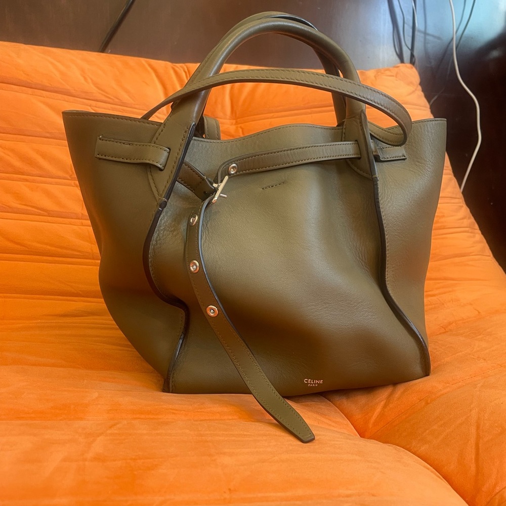 Celine Green Leather Tote Bag with Minimalist Design